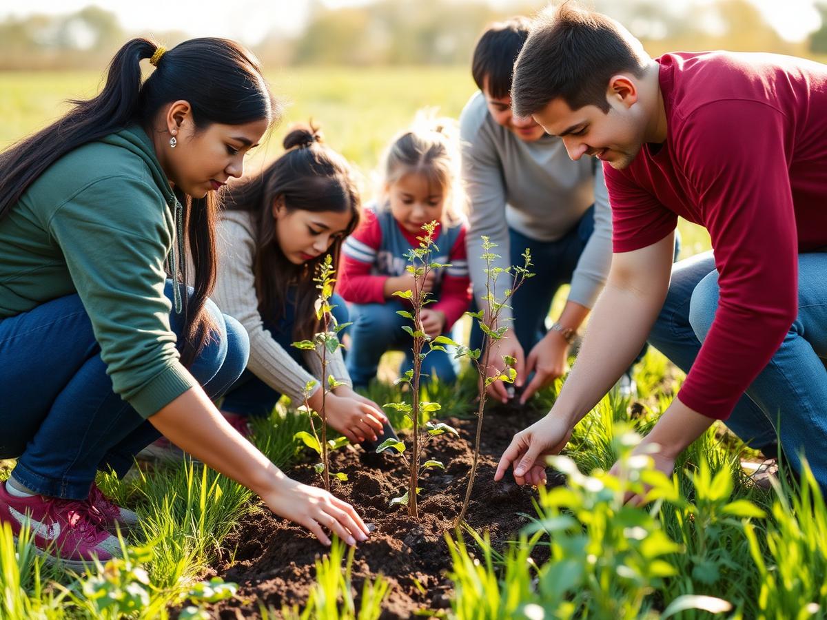 Voluntarios sembrando árboles nativos junto a la comunidad